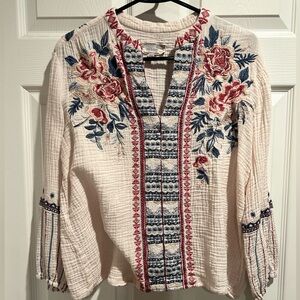 Johnny Was , Embroidered Floral Blouse
